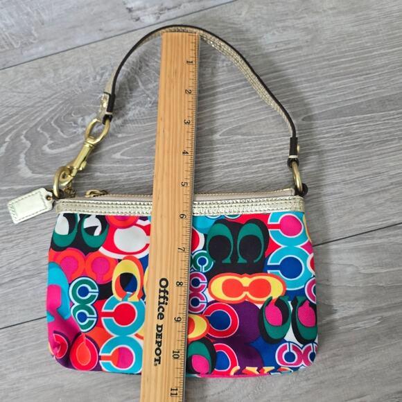 Coach Poppy Glam Op Art Colorful Wristlet Purse Clutch Metallic Gold - Picture 6 of 16